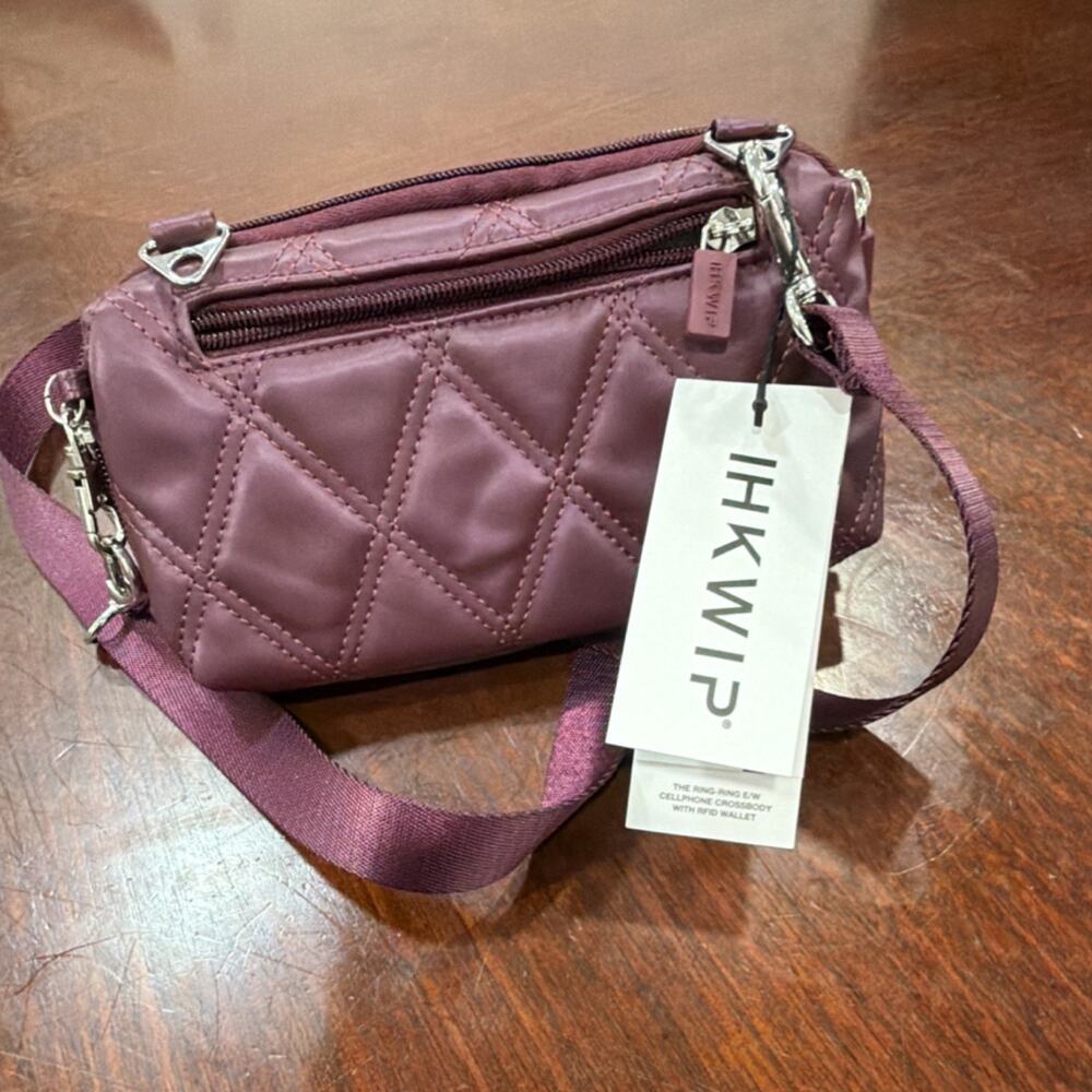 HKWIP Quilted Plum Crossbody RFID Blocking Wallet Bag for Women - Picture 2 of 3